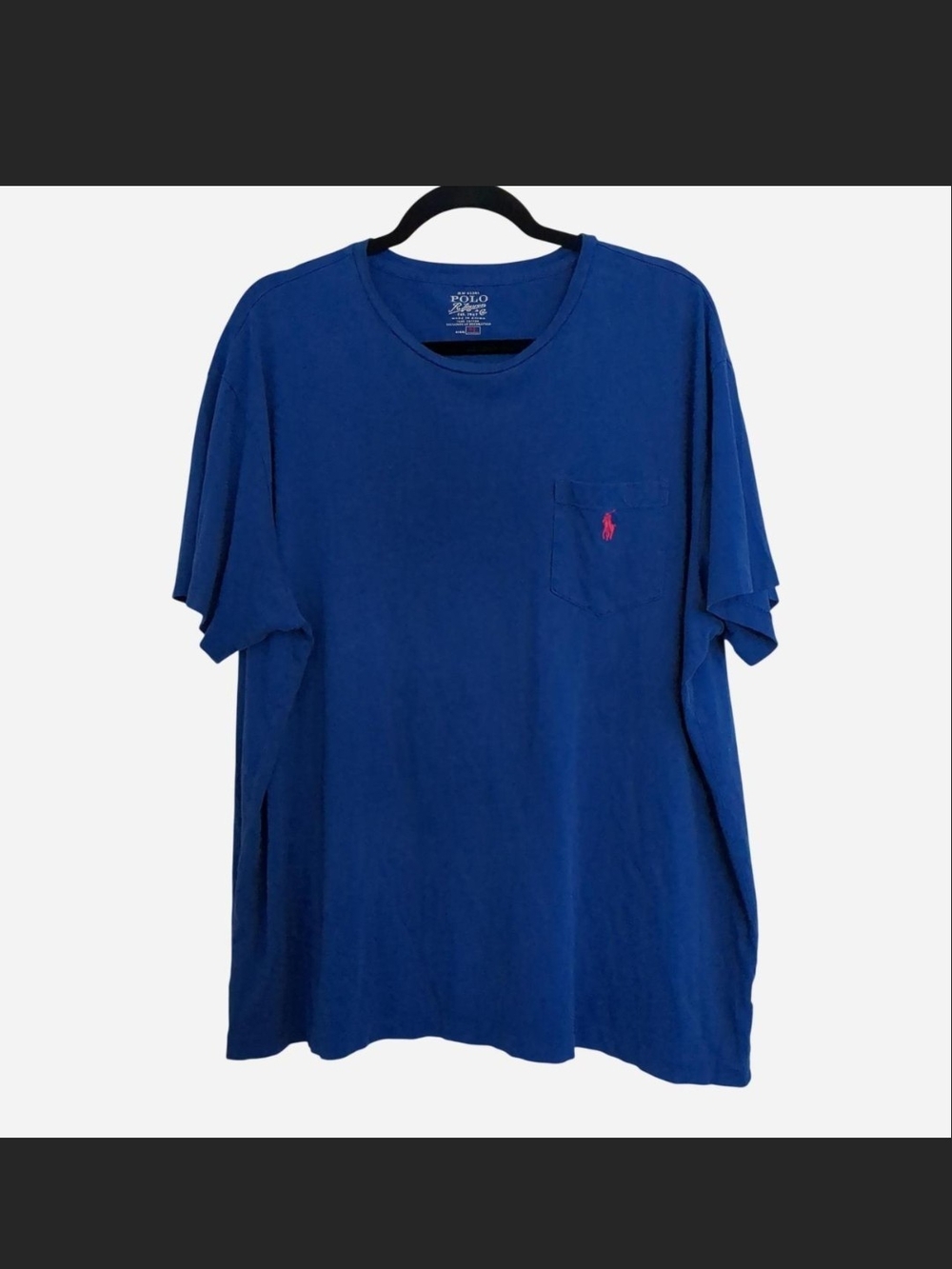 Polo by Ralph Lauren Short-Sleeve Pocket Tee in Royal Blue with Pink Logo XL